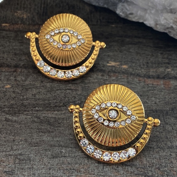 NEW Protection Eye Rhinestone Dangle Earrings - Picture 7 of 9